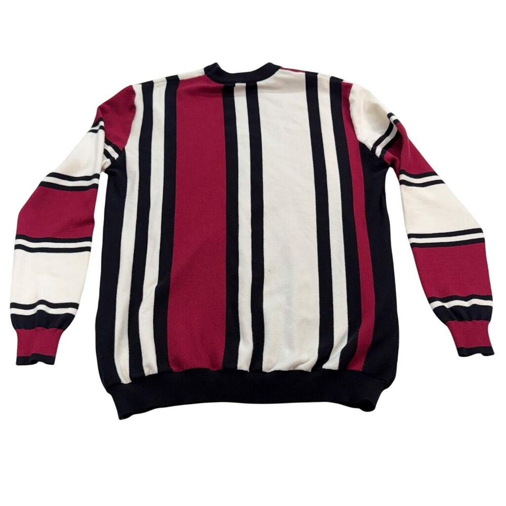 Vintage Vertical Striped Sweater Mens XL Black White Red Crewneck Knit Pullover - Picture 2 of 9